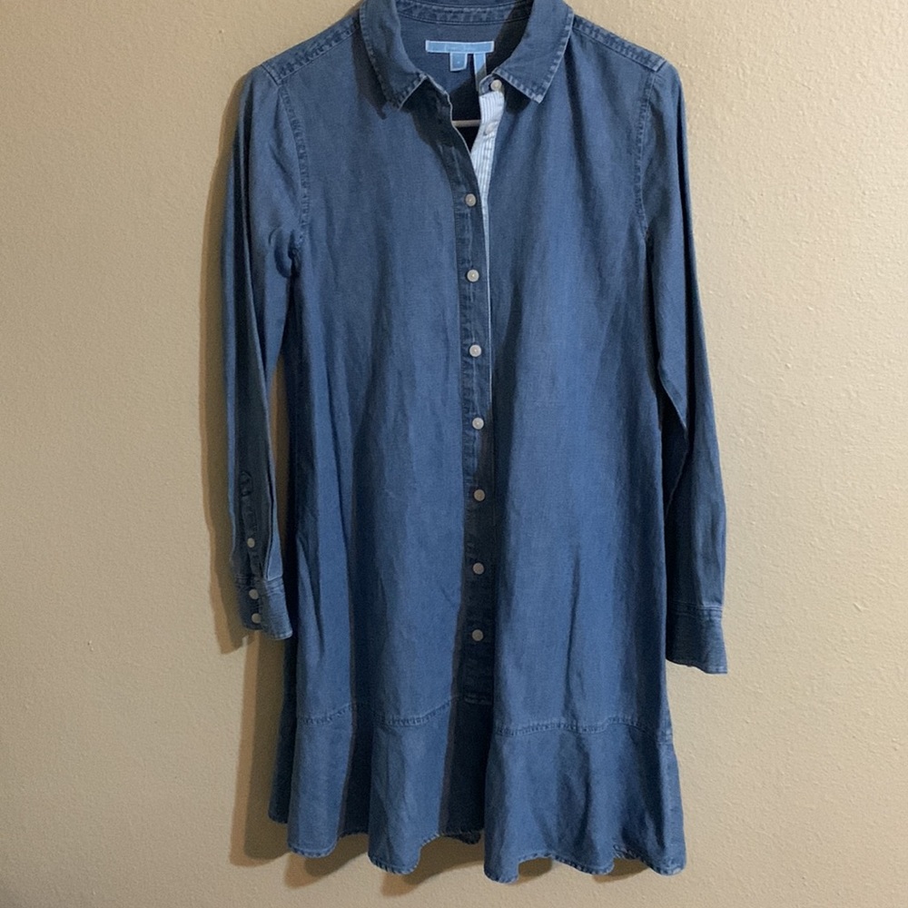 Draper James Chambray Button Front Ruffle Bottom … - image 2